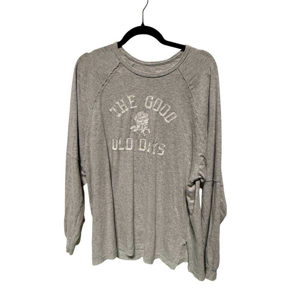 Aerie Shirt Women's Small Gray "The Good Old Days" Oversized Long Sleeve